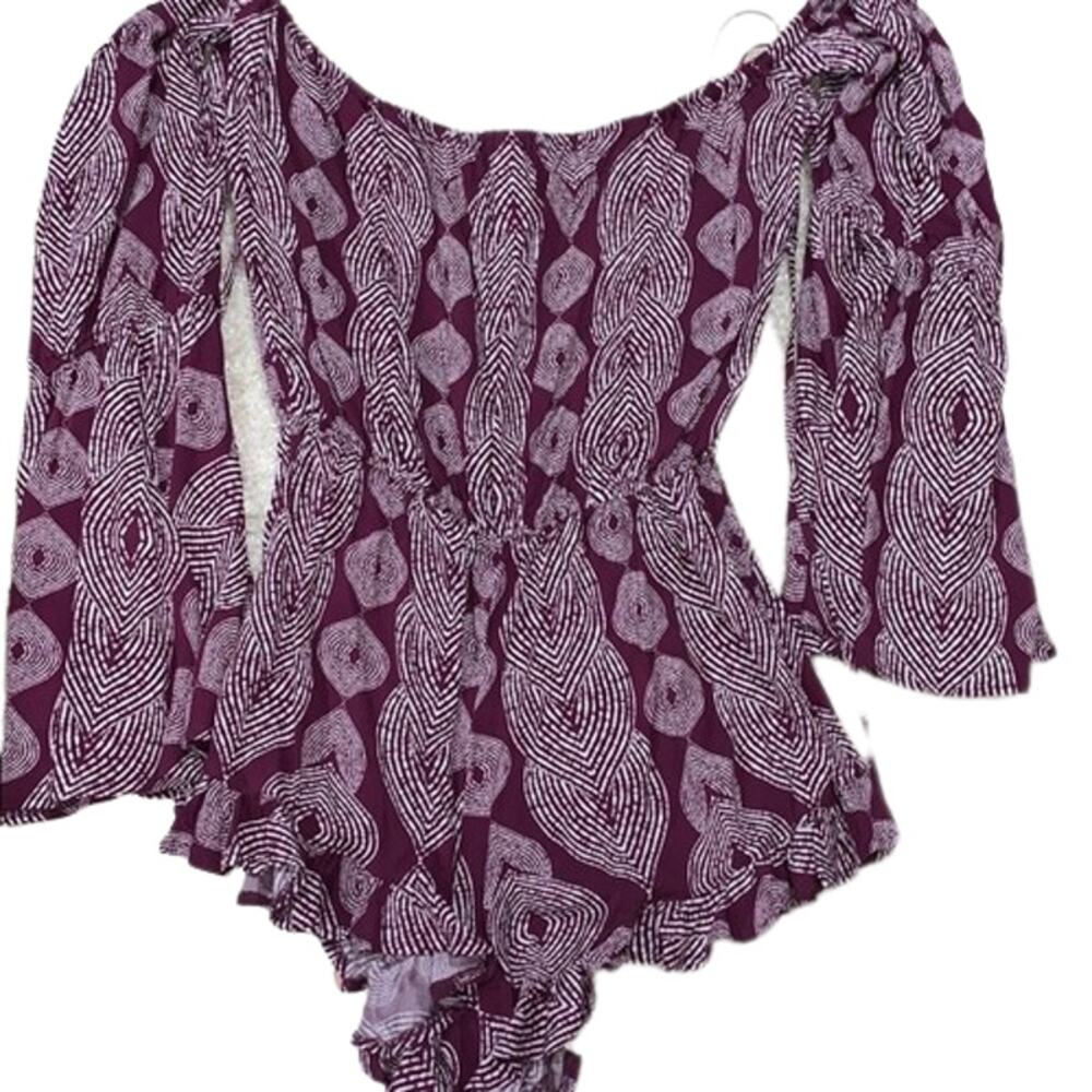 Radio Fiji Maroon Sokally Off the Shoulder Romper/ Beach Cover Up - Picture 8 of 12